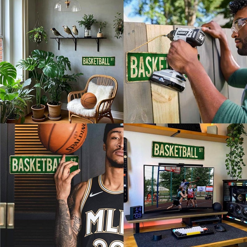 Rasonus Basketball Gifts for Boys 8-12 Accessories Basketball Room Decor Vintage Street Signs Bedroom Wall Art Gear for Teen Boys 12-14 - Image 5
